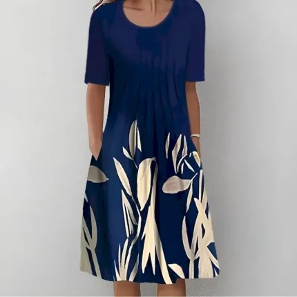 Women's Midi Dress Casual Dress Shift Dress Navy Blue Short Sleeve Floral Ruched Spring Summer Crew Neck Basic Daily Vacation Weekend 2023 S M L XL XXL 3XL