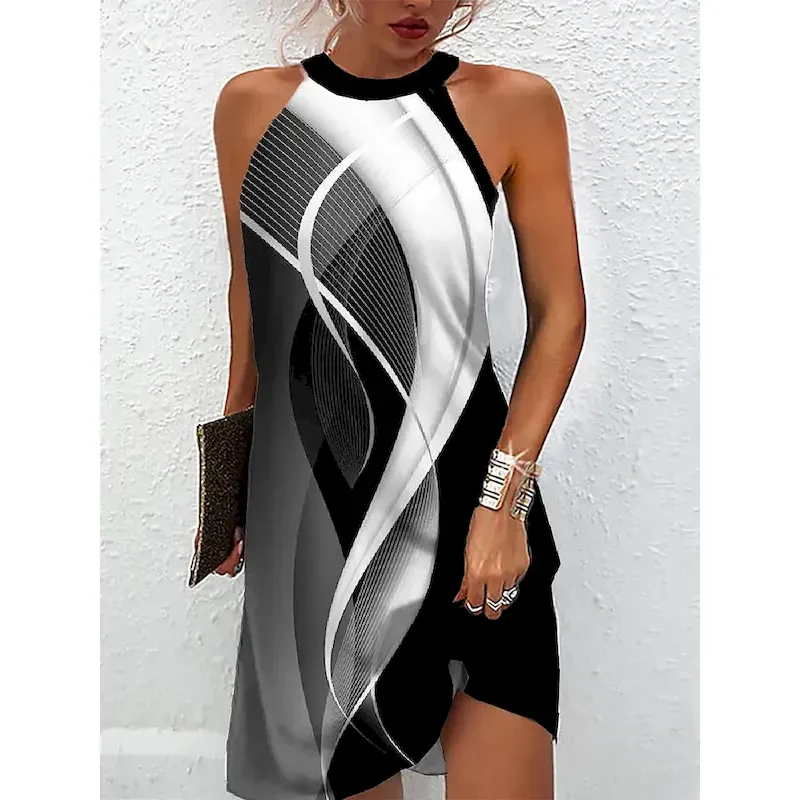 vgqwyg1685091656819.webp Women's Mini Dress Petite Dress Petite Dress Sundress Summer Dress Halter Neck Dress Active Fashion Streetwear Outdoor Vacation Daily Regular Fit Ombre Color Block Marble Sleeveless Halter - Image 1